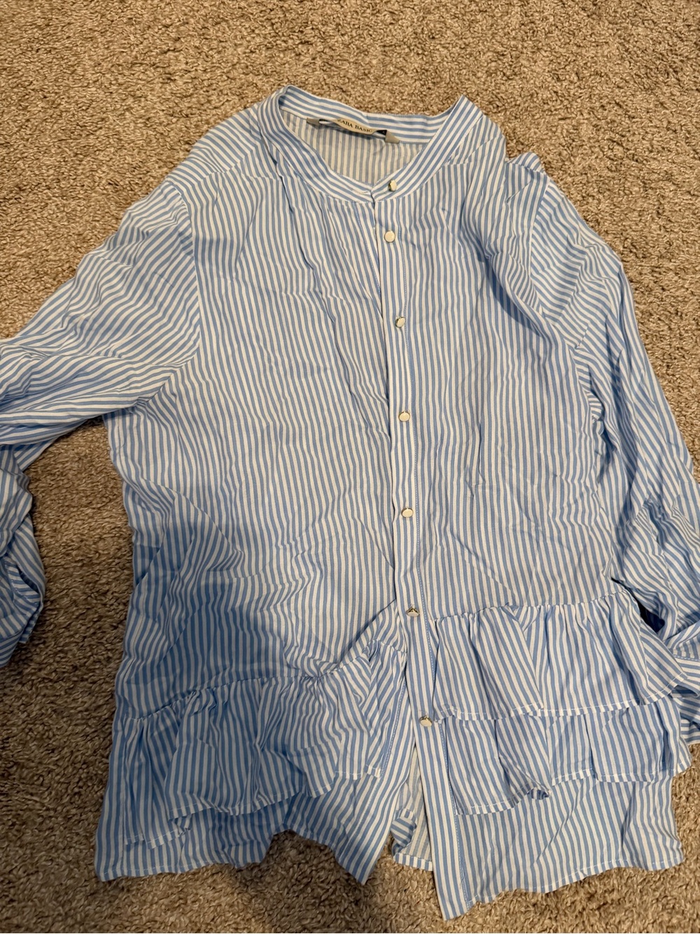 Zara Light Blue & White Striped Button-Up Top